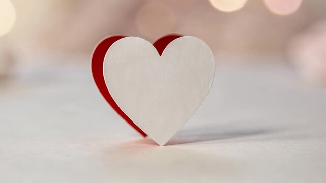 Medium shot of heartshaped diecut card with vibrant red edges and soft blurred background highlighting its romantic design