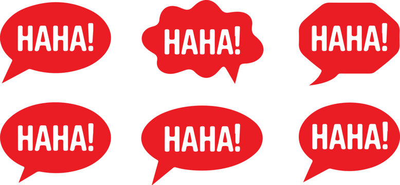 Red &ldquo;haha&rdquo; comic speech bubble vector set with funny laughter chat balloons pop art style isolated illustration collection