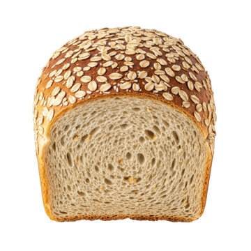 Freshly baked sesame seed bread loaf cut in half isolated on transparent background