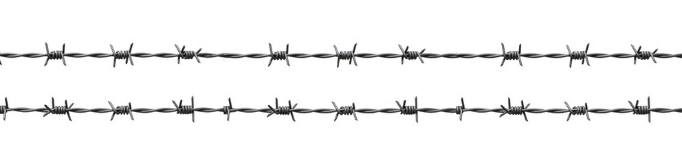 Seamless Horizontal Barbed Wire Line Patterns and Industrial Security Fence Strands Isolated on White Background PNG for Defense and Border Illustration Design Set Bundle © Kirin980