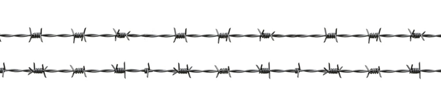 Seamless Horizontal Barbed Wire Line Patterns and Industrial Security Fence Strands Isolated on White Background PNG for Defense and Border Illustration Design Set Bundle