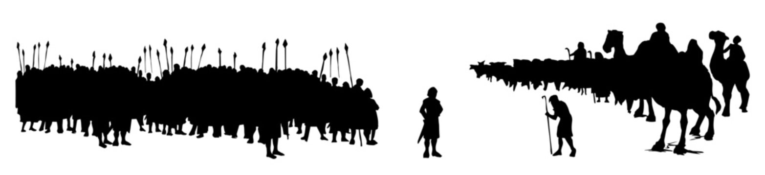 Vector drawing. Many strong soldiers