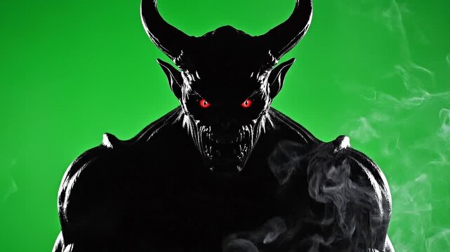 Dark Demon with Glowing Eyes &ndash; Horror Character on Green Screen