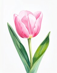 Fototapeta premium Rosa Tulpe im weichen Aquarell auf weißem Hintergrund