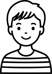 Obraz premium A Boy Character Black and White Avatar Illustration in Minimal Line Art Style Design