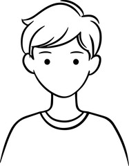A Boy Character Black and White Avatar Illustration in Minimal Line Art Style Design