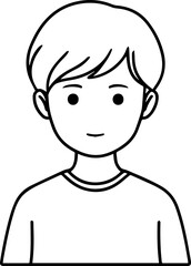A Boy Character Black and White Avatar Illustration in Minimal Line Art Style Design