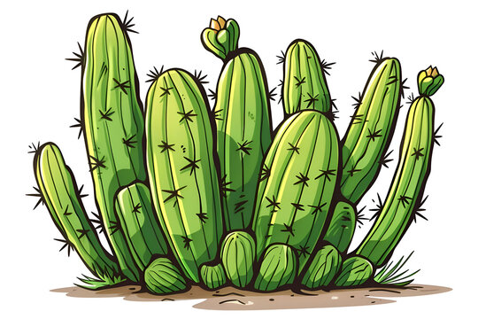 Stylized comic style cactus cluster with rounded segmented arms for nature design