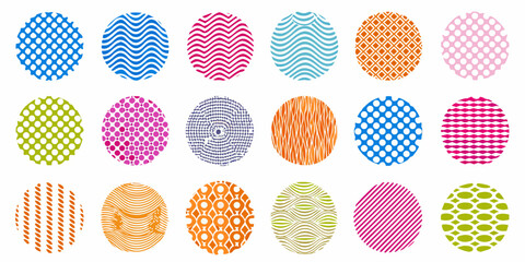 Collection of colorful circular patterns with varying textures and designs