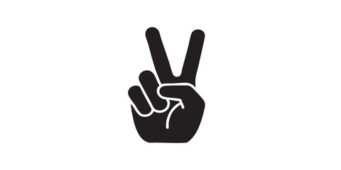 Obraz premium Single black and white peace sign hand icon, flat solid vector illustration, minimal design, centered composition, isolated on white background, clean simple style.