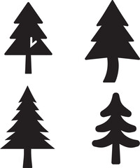 Obraz premium ,“Premium Black Tree Silhouette Collection – Realistic Nature Vector Set Isolated on White Background”