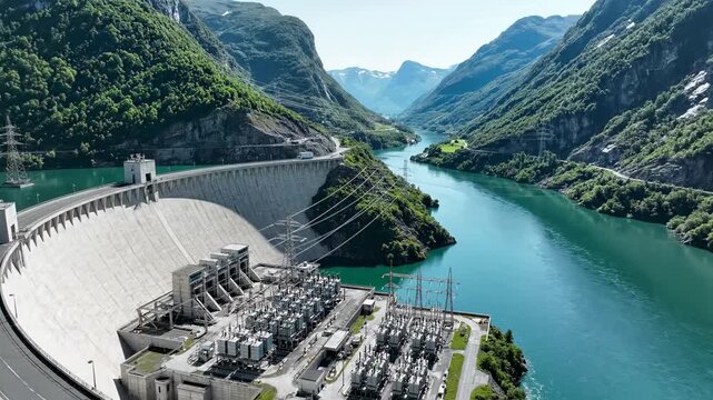 Hydroelectric Dam Power Plant Generating Clean Energy in Nature.