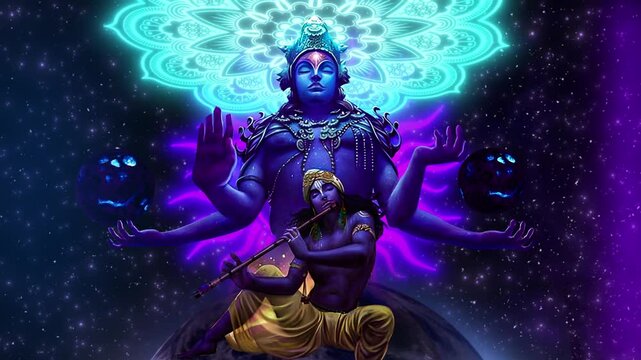 Spiritual Hindu deity animation with glowing mandala and starry space background
