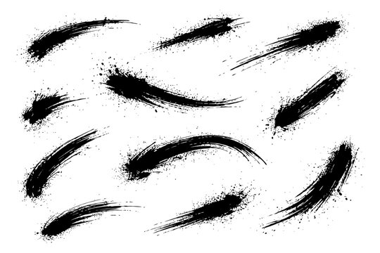 Dynamic black ink brush strokes on white background.