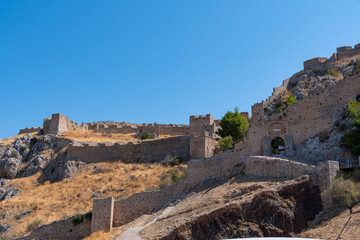 Acrocorinth castle ruins over ancient Corinth
