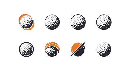 Pixelated Golf Balls Displayed in a Row with Orange and Gray Accents Against a Black Background