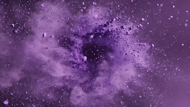 A dynamic burst of purple pigment cloud, with particulate scatter, set against a gradient backdrop