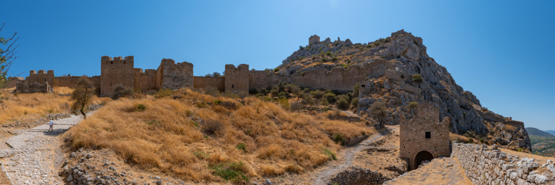 Acrocorinth castle ruins over ancient Corinth