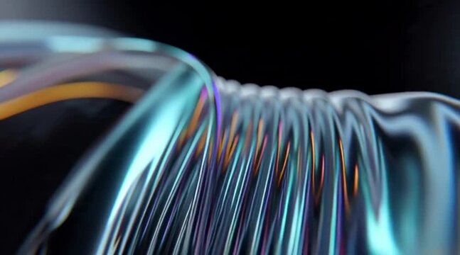 Vibrant iridescent ribbons flow dynamically in modern abstract scene