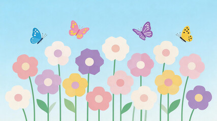 Colorful Flowers and Butterflies Illustration