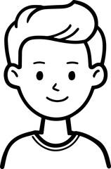 Obraz premium A Boy Character Black and White Avatar Illustration in Minimal Line Art Style Design