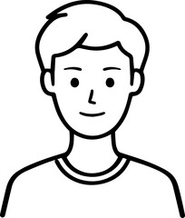 Obraz premium A Boy Character Black and White Avatar Illustration in Minimal Line Art Style Design