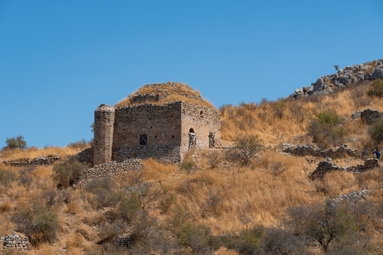 Acrocorinth castle ruins over ancient Corinth