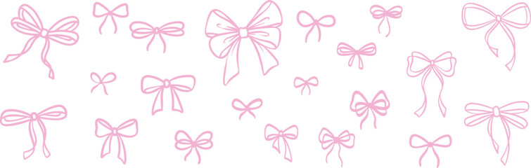 Cute pink ribbon and bow clip art vector hand drawn illustration set
