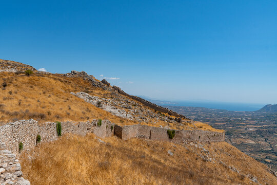 Acrocorinth castle ruins over ancient Corinth