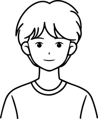 Obraz premium A Boy Character Black and White Avatar Illustration in Minimal Line Art Style Design