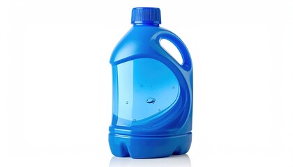 Blue Plastic Bottle with Handle on White Background.