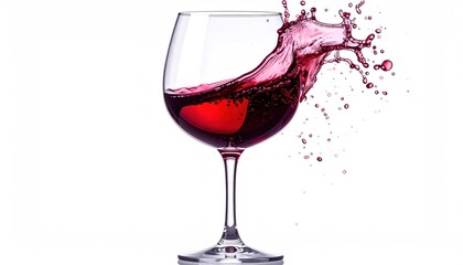 Dramatic Red Wine Splash in Elegant Glass on White Background.