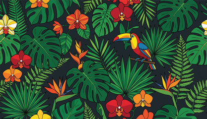Tropical Seamless Pattern with Toucan Birds © JanSae Design