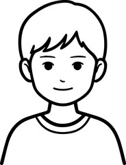 Obraz premium A Boy Character Black and White Avatar Illustration in Minimal Line Art Style Design