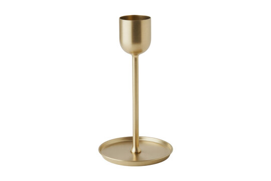 Gold metal candlestick holder with flat base isolated on a transparent background