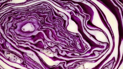 Obraz premium Red cabbage cross-section, mesmerizing purple and white swirling layered pattern, natural geometry