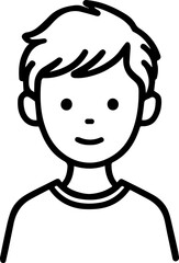 Obraz premium A Boy Character Black and White Avatar Illustration in Minimal Line Art Style Design