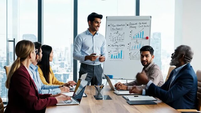 Business Presentation - Team Collaboration and Strategic Planning in Conference Room.