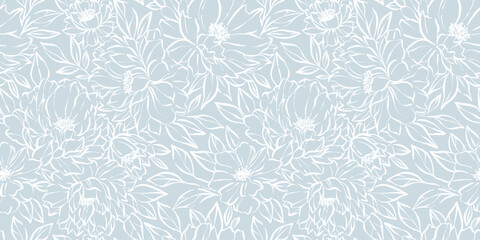 Fototapeta premium Light blue elegant floral pattern, seamless vector floral peony botanical background