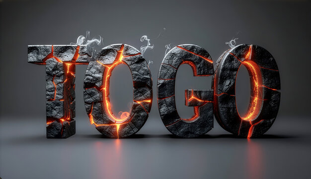 3D text To Go made of cracked burning coal with glowing magma, fire, and smoke