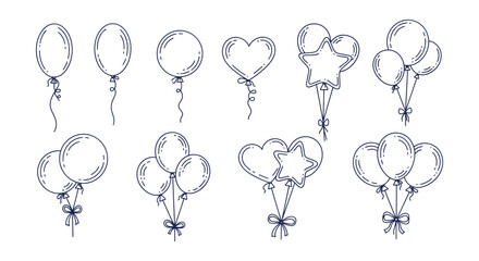 Detailed Doodle Style Outline Party Balloons Collection Festive Celebration Elements Vector Art © Bilkis Islam