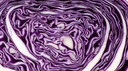 Obraz premium Red cabbage cross-section, mesmerizing purple and white swirling layered pattern, natural geometry