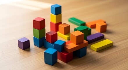 Obraz premium Piezas de madera coloridas que representan diversidad e inclusión sobre un fondo beige