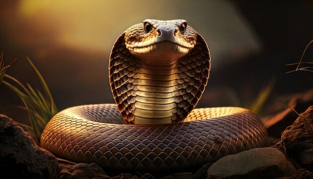 Majestic Cobra - A captivating portrait of a venomous snake.