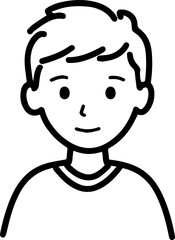 Obraz premium A Boy Character Black and White Avatar Illustration in Minimal Line Art Style Design