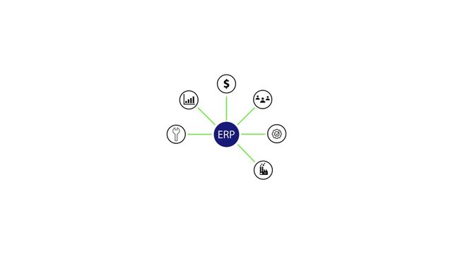 Enterprise Resource Planning System with Networked Icons Loop Animation