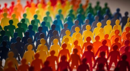 Fototapeta premium Recortes de papel coloridos de personas de fondo blanco que representan a la audiencia de las redes sociales y a las usuarias de Internet