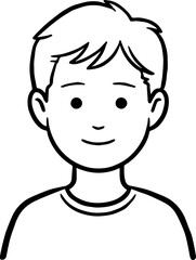 Obraz premium A Boy Character Black and White Avatar Illustration in Minimal Line Art Style Design