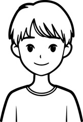 Obraz premium A Boy Character Black and White Avatar Illustration in Minimal Line Art Style Design
