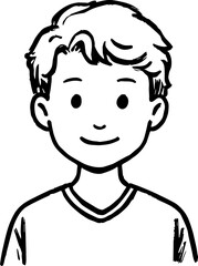 Obraz premium A Boy Character Black and White Avatar Illustration in Minimal Line Art Style Design